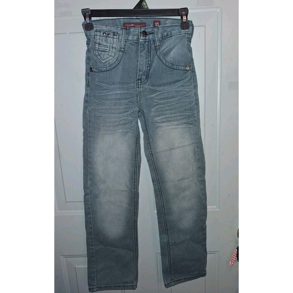 Chams Boys Jeans Sz 10 Skinny Slim Y2K Style Embellished Back Pocket Flaps